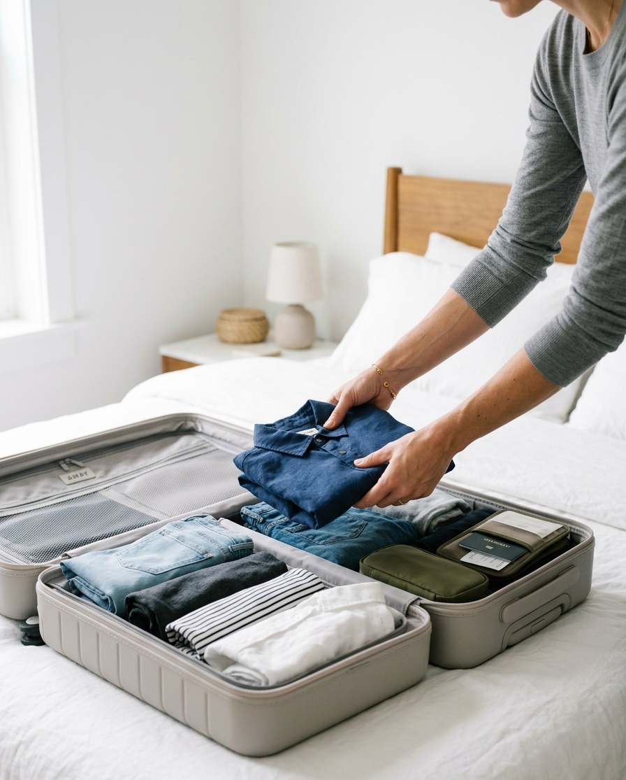 Como fazer a mala de viagem – pessoa a colocar roupa dentro da mala